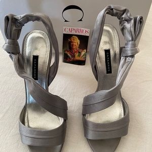 Caparros silver satin heel beautiful shoe! Worn one time!